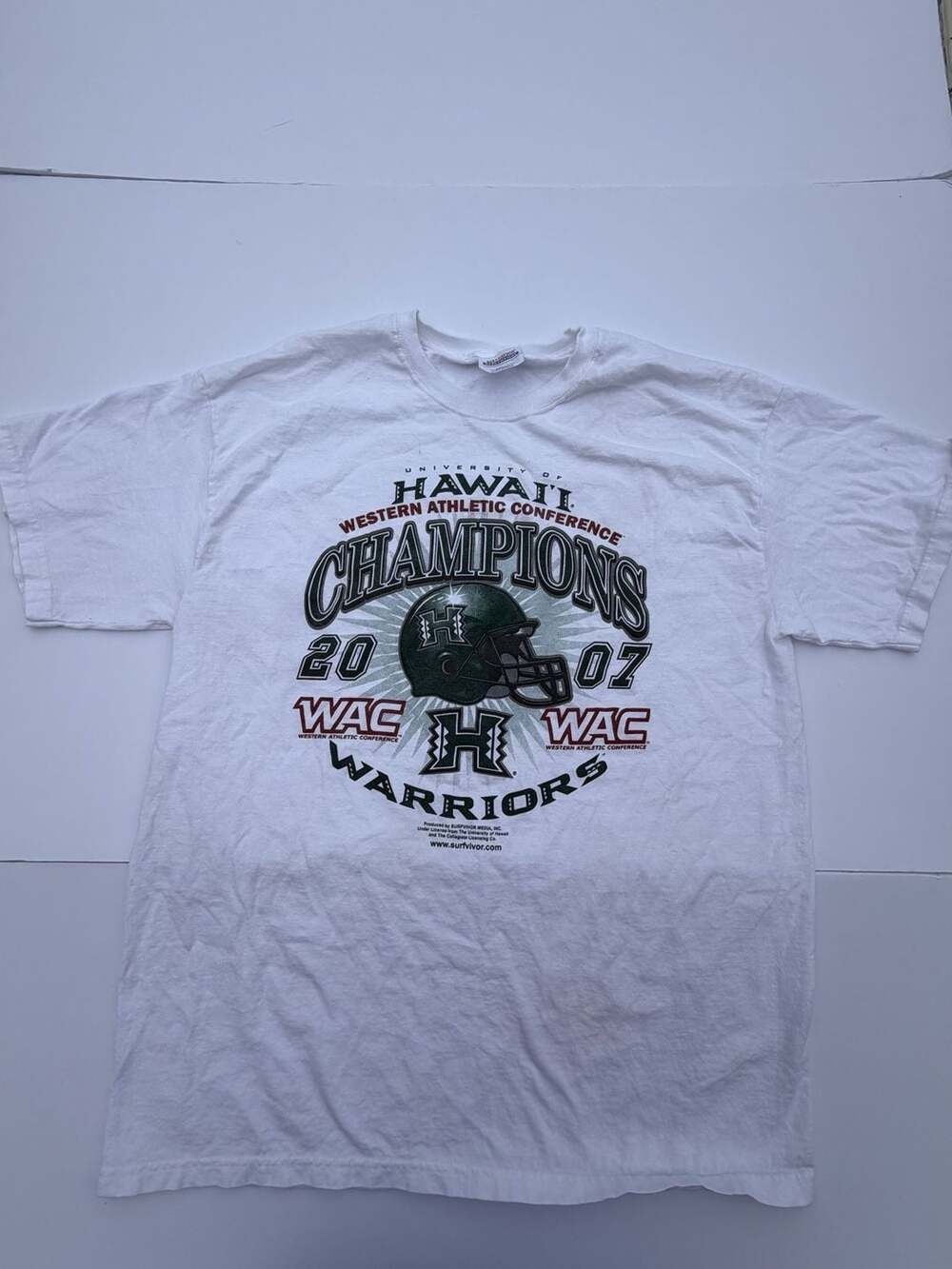 Hanes Hawaii Warriors 2007 WAC Champions T-Shirt Adult L White